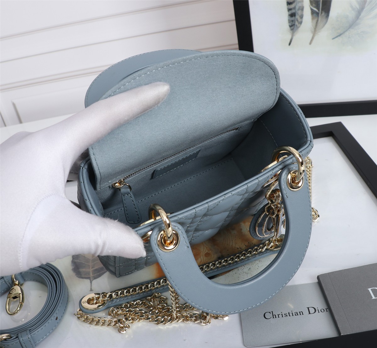 Mini Lady Dior Bag Sky Blue Cannage Lambskin